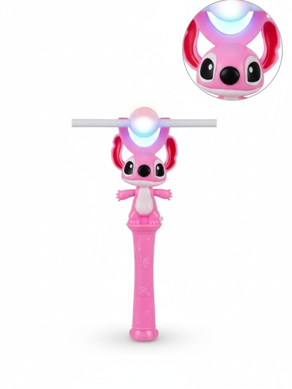 Bagheta cu elice rotativa, lumini LED si sunete, figurina roz 30 cm
