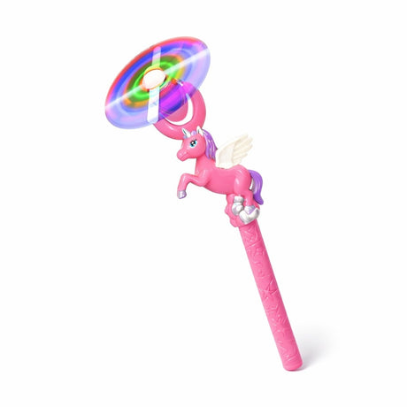 Bagheta cu elice rotativa, lumini LED si sunete, figurina unicorn roz 35 cm