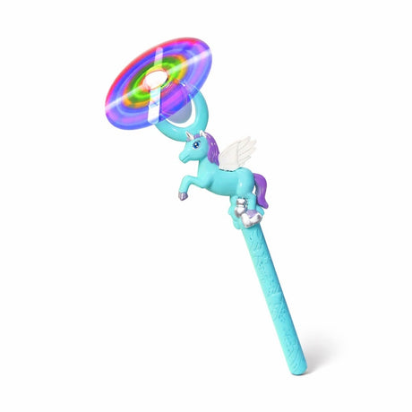 Bagheta cu elice rotativa, lumini LED si sunete, figurina unicorn albastru 35 cm