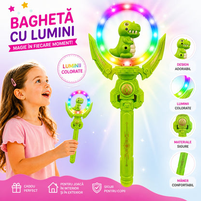 Baghetă cu lumini Dinozaur verde, 38 cm – jucărie magică pentru copii