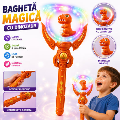 Baghetă magică cu lumini, Dinozaur portocaliu, 38 cm – jucărie copii cu efecte luminoase