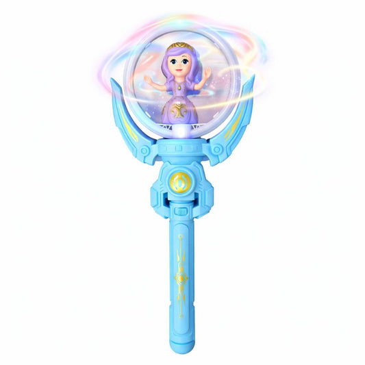 Baghetă magică cu lumini și figurina prințesă, jucărie interactivă pentru copii, Mov cu albastru, 36,5 cm