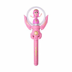 Baghetă magică cu lumini și figurina prințesă, jucărie interactivă pentru copii, Roz, 36,5 cm