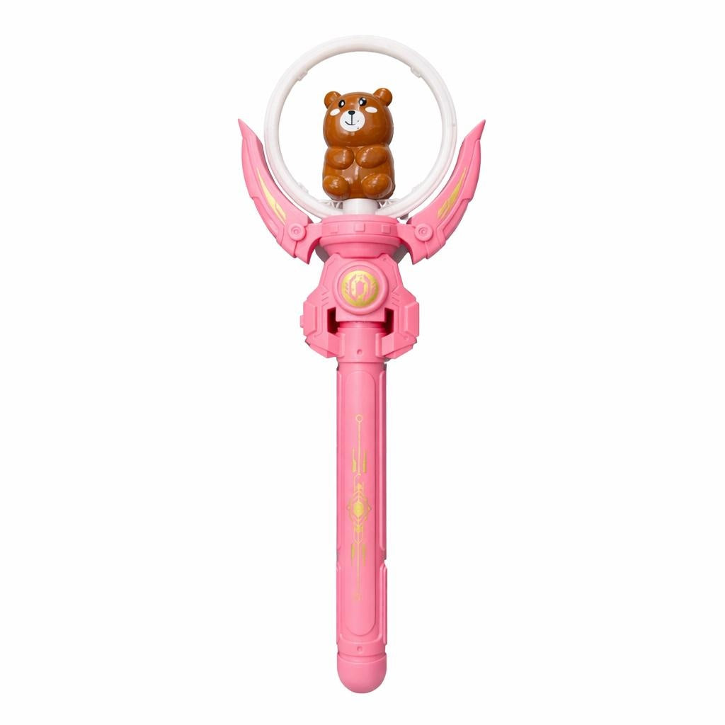 Bagheta magica interactiva pentru copii cu lumini si sunete, rotire, model ursulet, roz, 36 cm