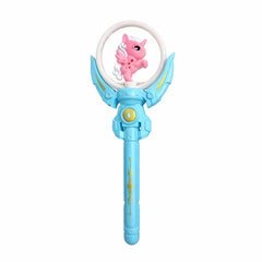 Bagheta magica interactiva pentru copii cu lumini si sunete, rotire, model ponei, albastru, 36 cm