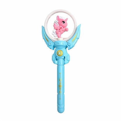 Bagheta magica interactiva pentru copii cu lumini si sunete, rotire, model ponei, albastru, 36 cm