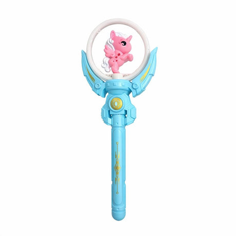 Bagheta magica interactiva pentru copii cu lumini si sunete, rotire, model ponei, albastru, 36 cm