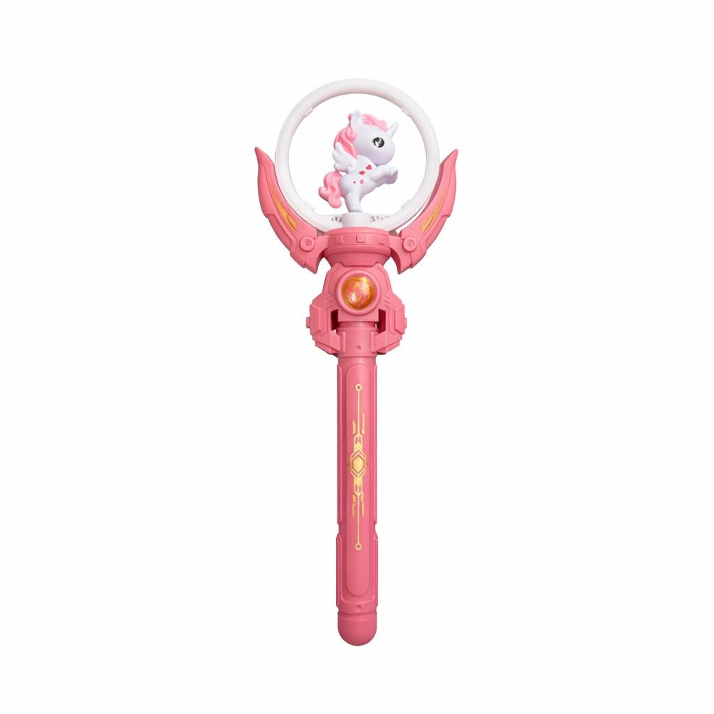Bagheta magica interactiva pentru copii cu lumini si sunete, rotire, model ponei, roz, 36 cm