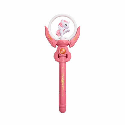 Bagheta magica interactiva pentru copii cu lumini si sunete, rotire, model ponei, roz, 36 cm