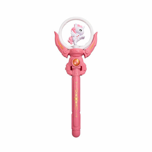 Bagheta magica interactiva pentru copii cu lumini si sunete, rotire, model ponei, roz, 36 cm