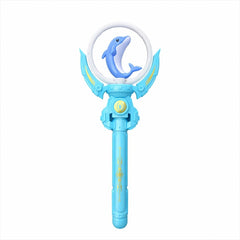 Bagheta magica interactiva pentru copii cu lumini si sunete, rotire, model delfin, albastru, 36 cm
