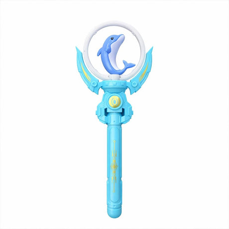 Bagheta magica interactiva pentru copii cu lumini si sunete, rotire, model delfin, albastru, 36 cm