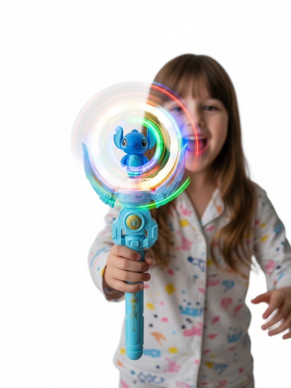 Bagheta magica muzicala cu lumini si figurina albastra rotativa 35 cm