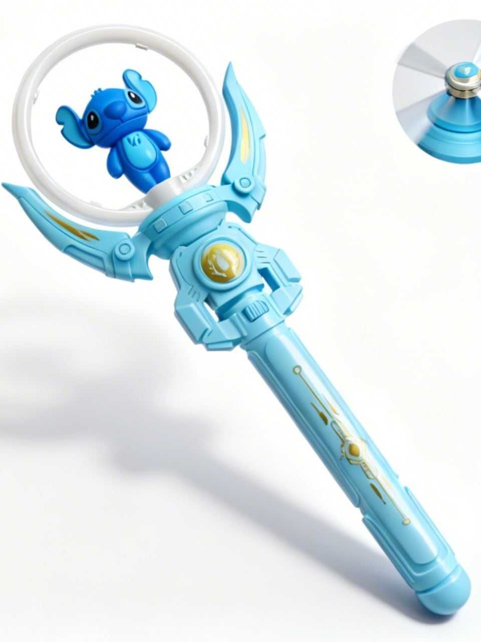 Bagheta magica muzicala cu lumini si figurina albastra rotativa 35 cm