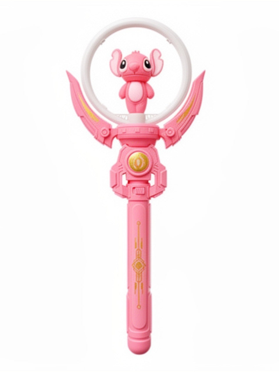 Bagheta magica muzicala cu lumini si figurina roz rotativa 35 cm