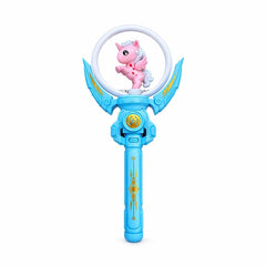 Baghetă magică pentru copii cu LED și unicorn, Albastru, din plastic durabil, 36,5 cm