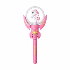 Baghetă magică pentru copii cu LED și unicorn, Roz, din plastic durabil, 36,5 cm