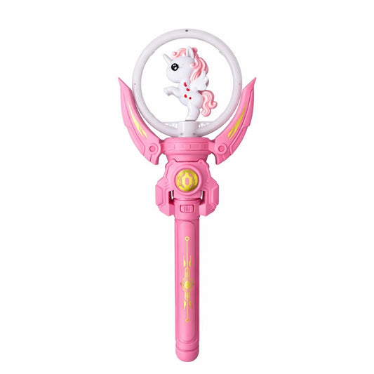 Baghetă magică pentru copii cu LED și unicorn, Roz, din plastic durabil, 36,5 cm