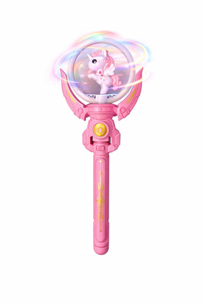Baghetă magică pentru copii cu LED și unicorn, Roz, din plastic durabil, 36,5 cm