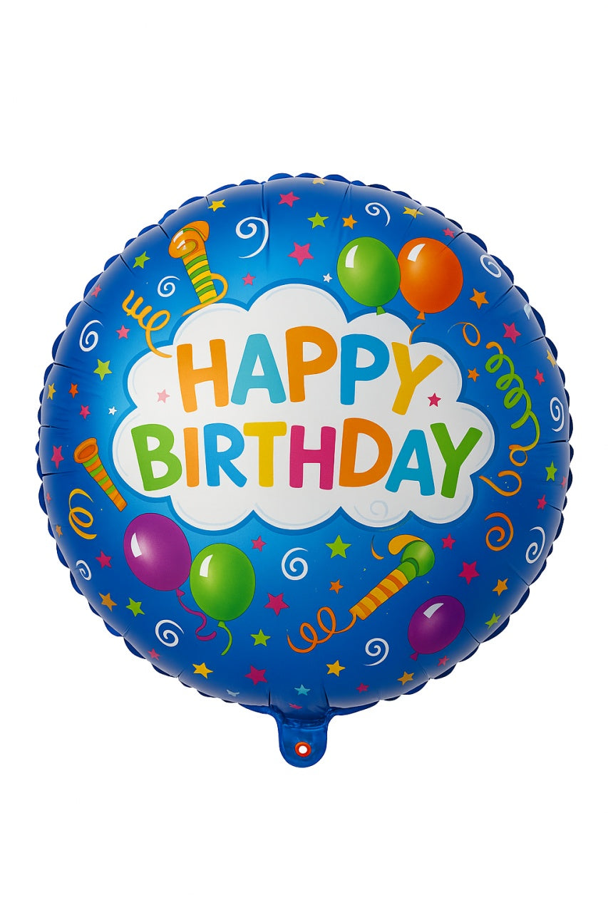 Balon folie 45cm Happy Birthday albastru , decor colorat pentru aniversari