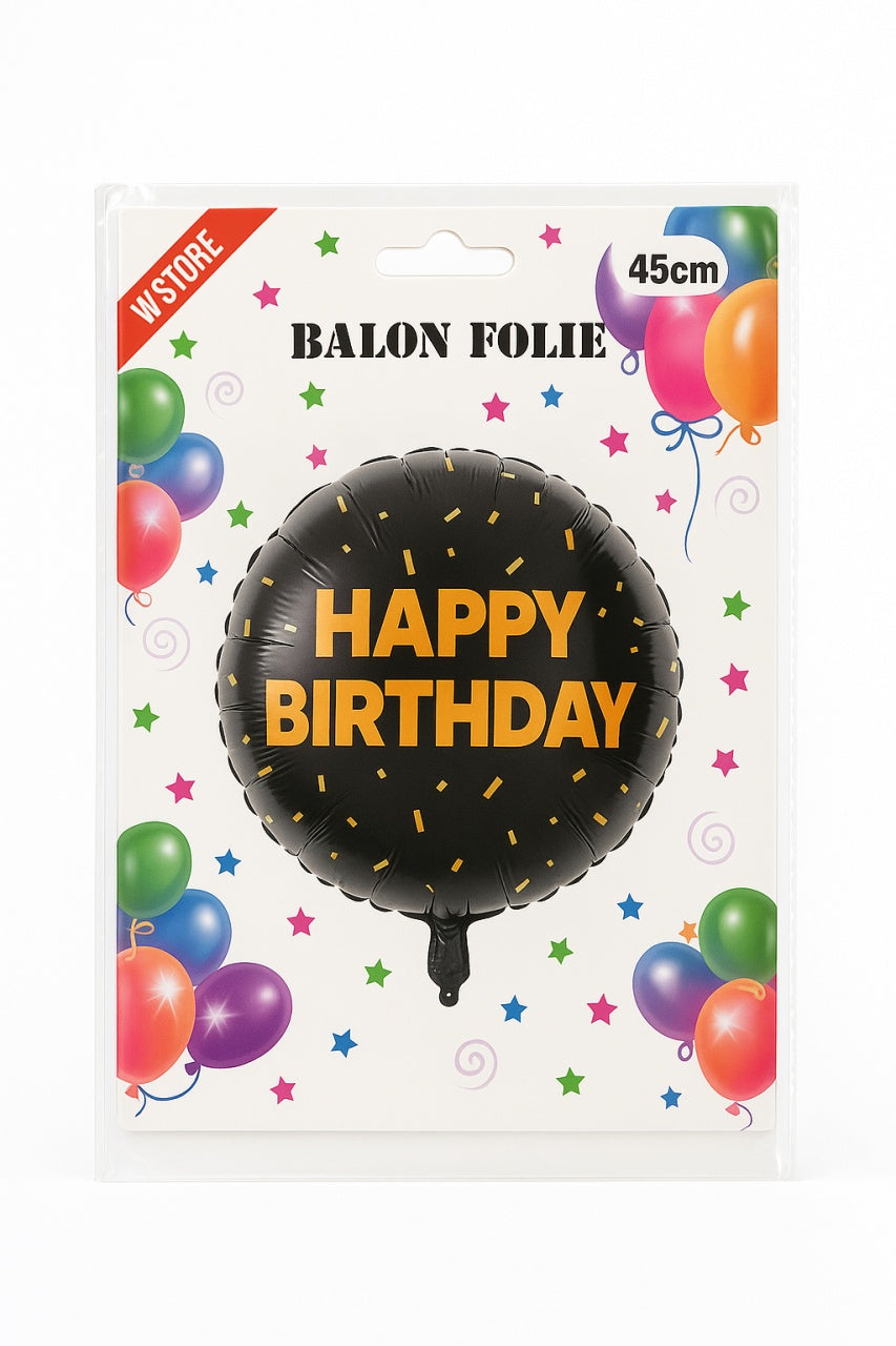 Balon folie 45cm negru Happy Birthday , decor elegant pentru aniversari