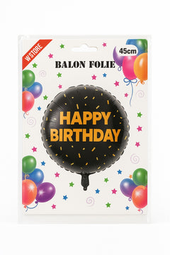 Balon folie 45cm negru Happy Birthday , decor elegant pentru aniversari