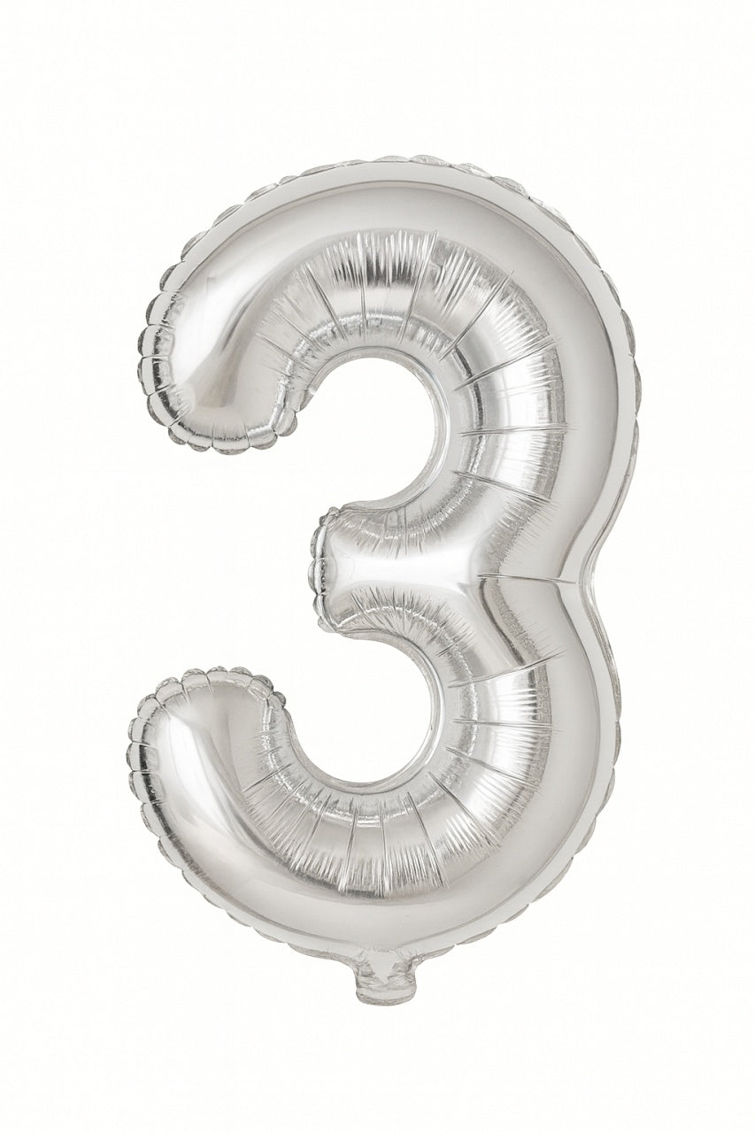 Balon folie cifra 3 argintiu, 35 cm, pentru aniversari si petreceri, 1 buc