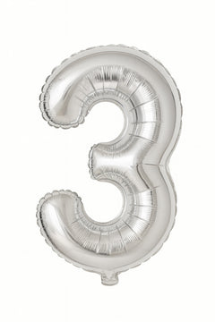 Balon folie cifra 3 argintiu, 35 cm, pentru aniversari si petreceri, 1 buc