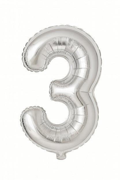 Balon folie cifra 3 argintiu, 35 cm, pentru aniversari si petreceri, 1 buc