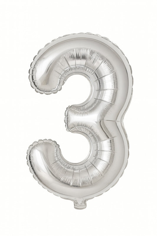 Balon folie cifra 3 argintiu, 35 cm, pentru aniversari si petreceri, 1 buc