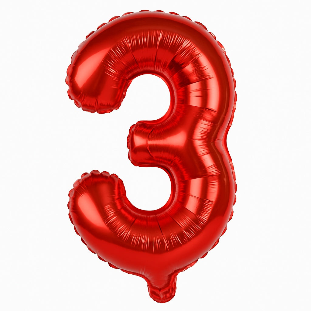 Balon folie cifra 3 rosu, 35 cm, pentru aniversari si decor, 1 buc