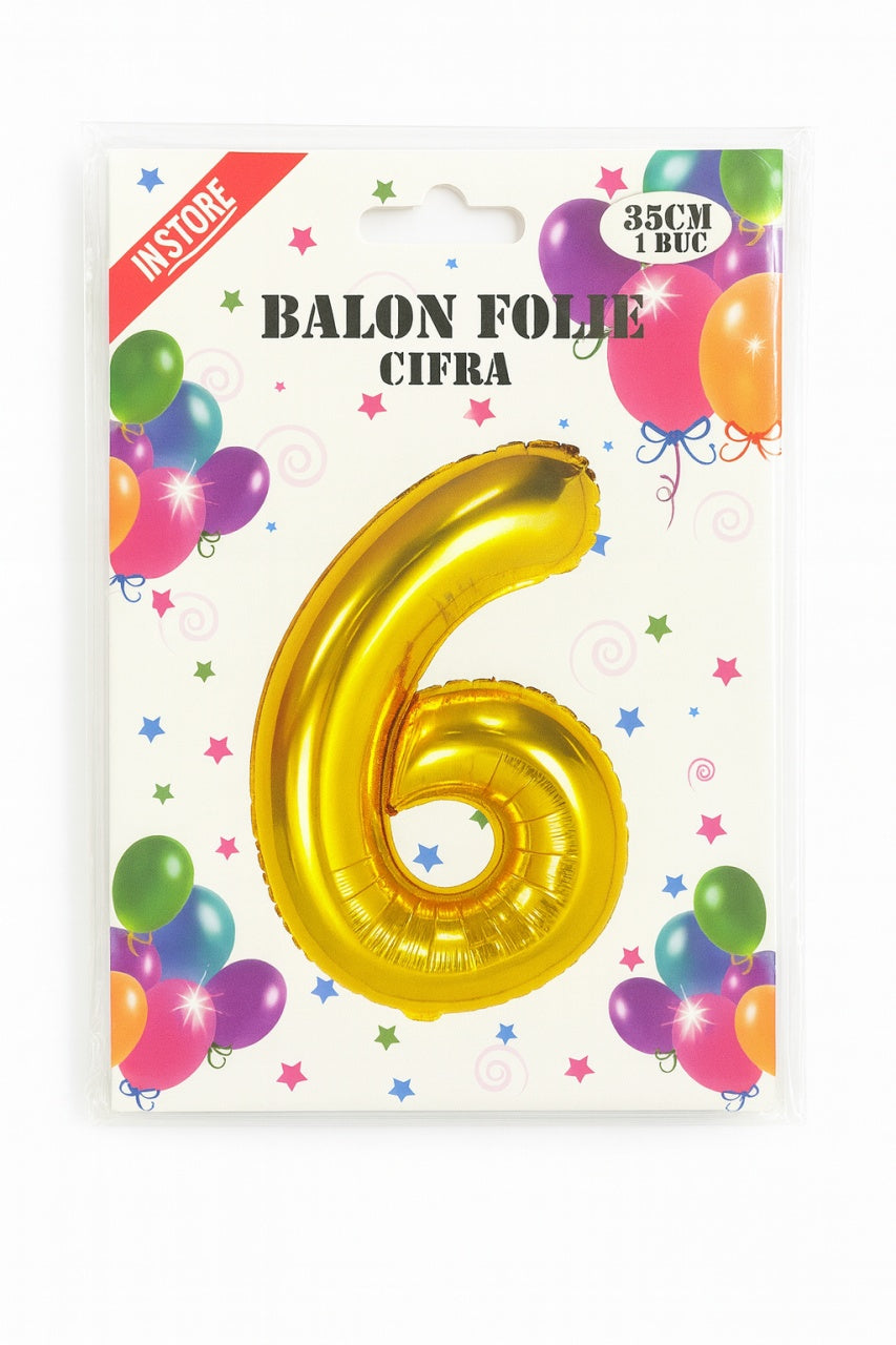 Balon folie cifra 6 auriu, 35 cm, pentru aniversari si petreceri, 1 buc