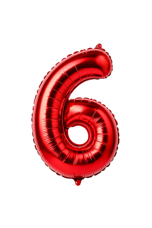 Balon folie cifra 6 rosu, 35 cm, pentru aniversari si petreceri, 1 buc