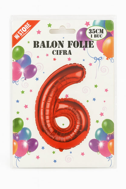 Balon folie cifra 6 rosu, 35 cm, pentru aniversari si petreceri, 1 buc