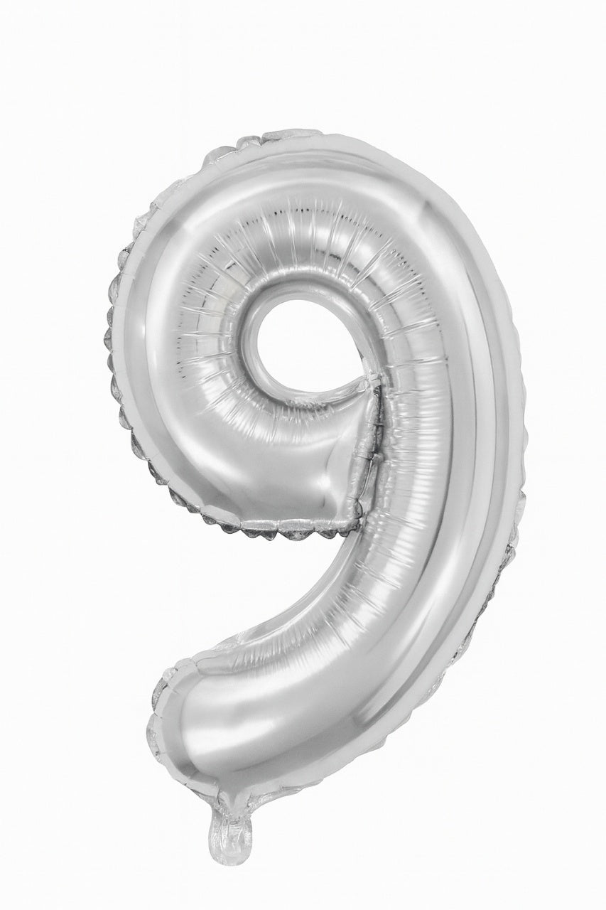 Balon folie cifra 9 argintiu, 35 cm, pentru aniversari si petreceri, 1 buc