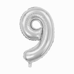 Balon folie cifra 9 argintiu, 35 cm, pentru aniversari si petreceri, 1 buc