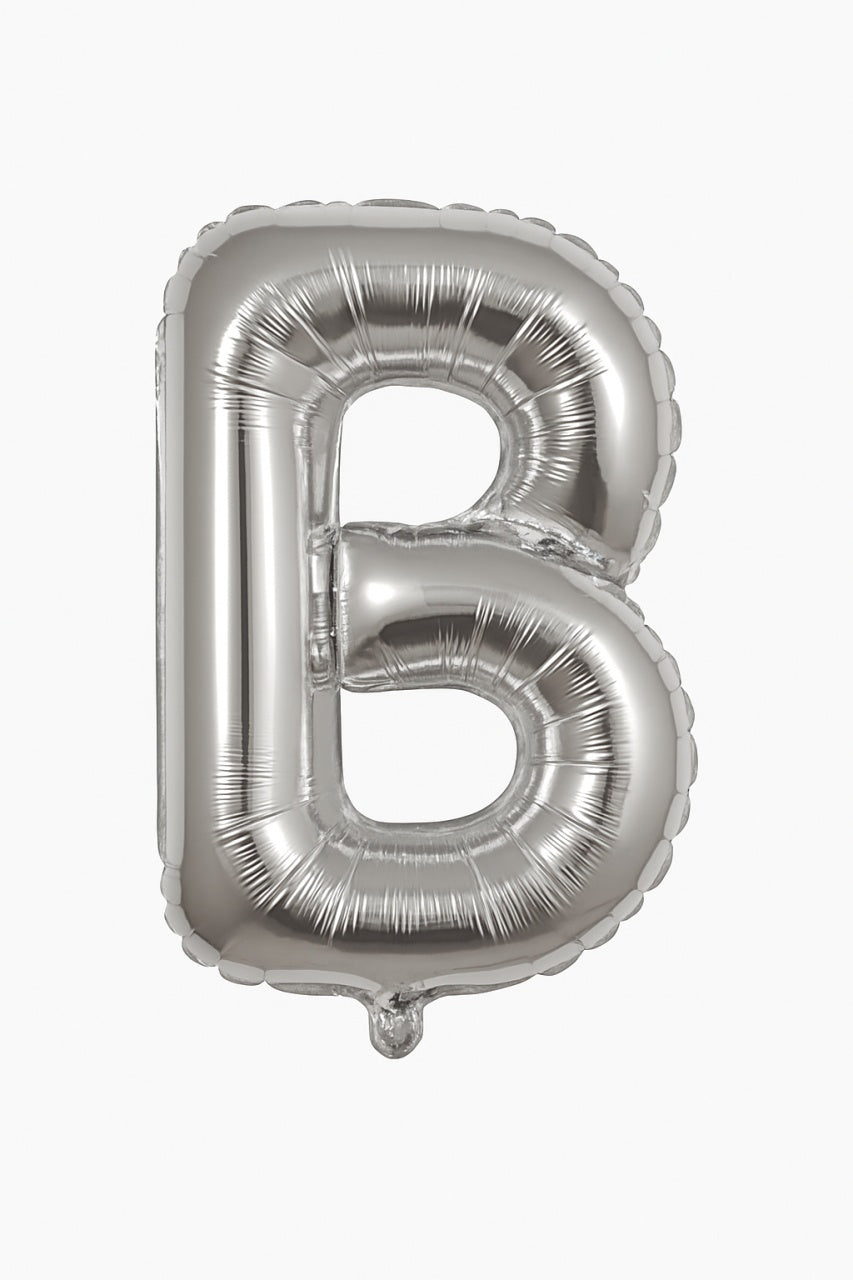 Balon folie litera B argintiu 35 cm, decor pentru petreceri si aniversari, 1 buc