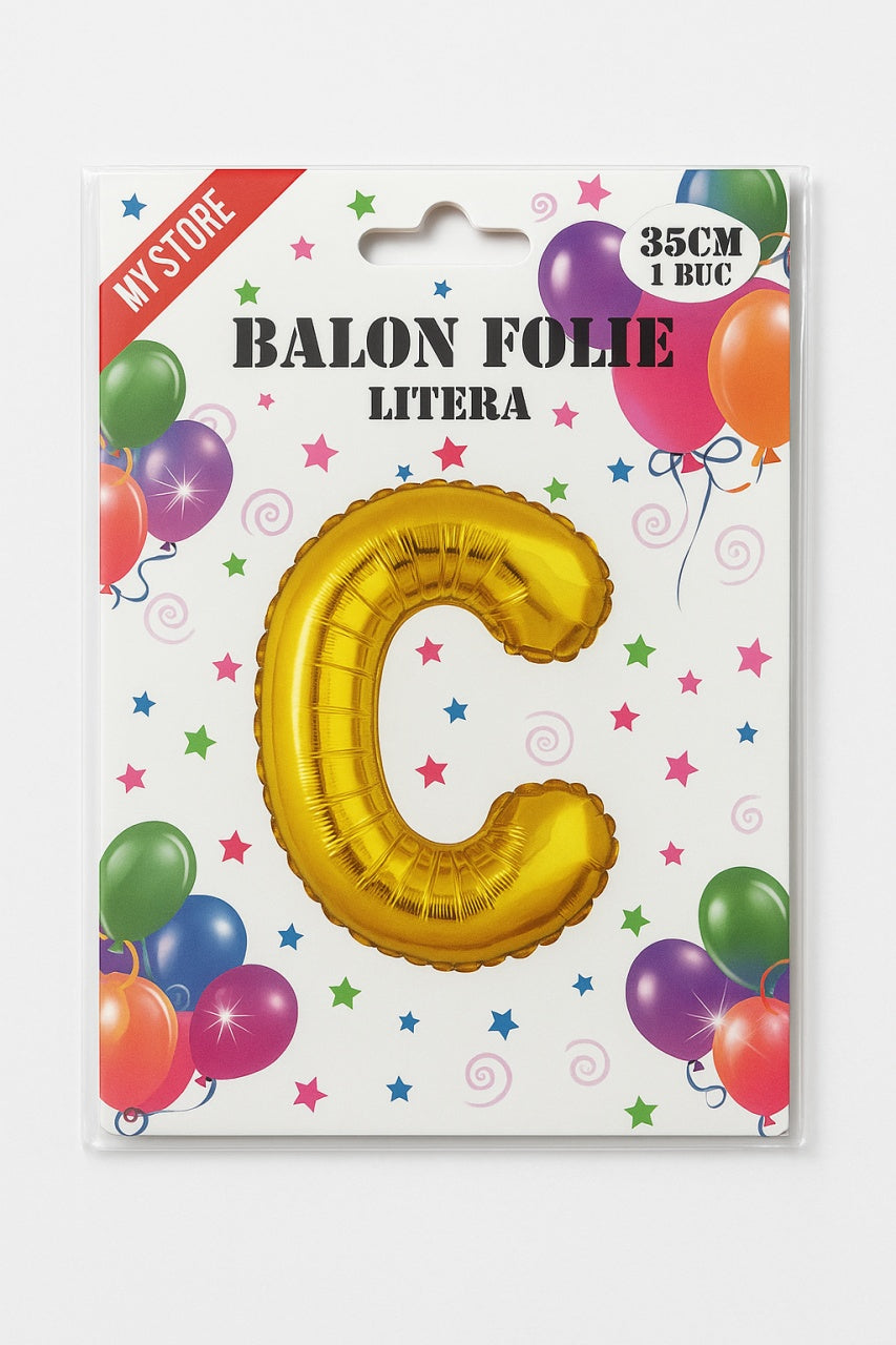 Balon folie litera C auriu, 35 cm, decor petreceri si aniversari, 1 buc