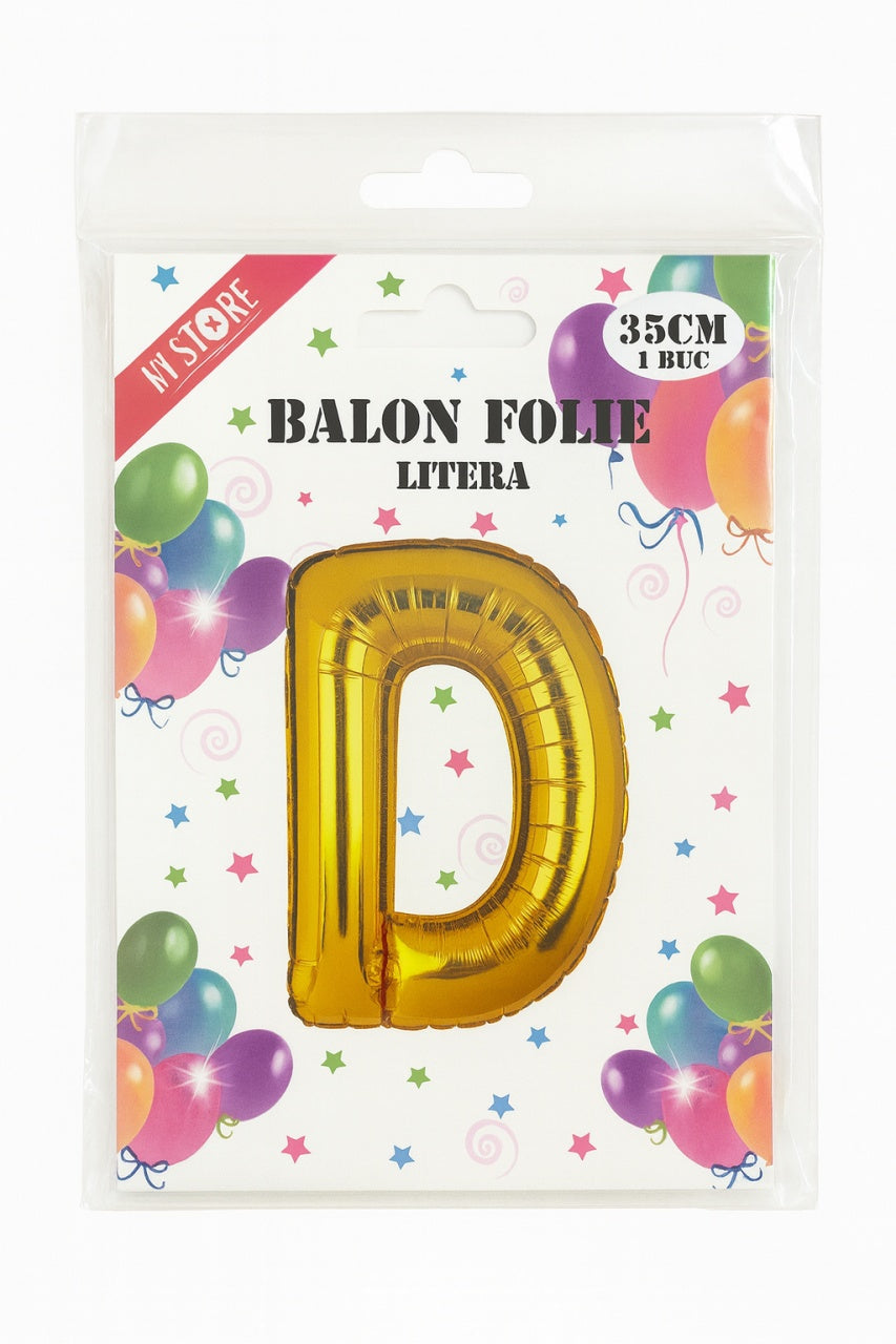 Balon folie litera D auriu 35 cm, decor aniversari si petreceri, 1 buc