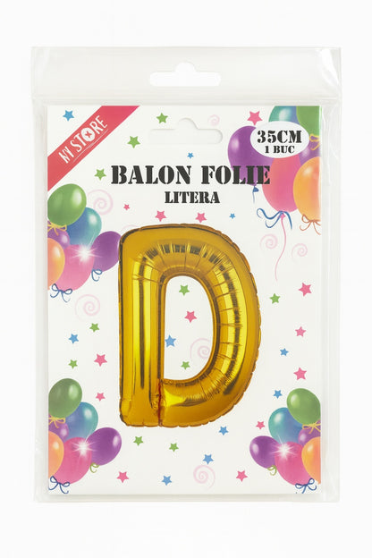 Balon folie litera D auriu 35 cm, decor aniversari si petreceri, 1 buc