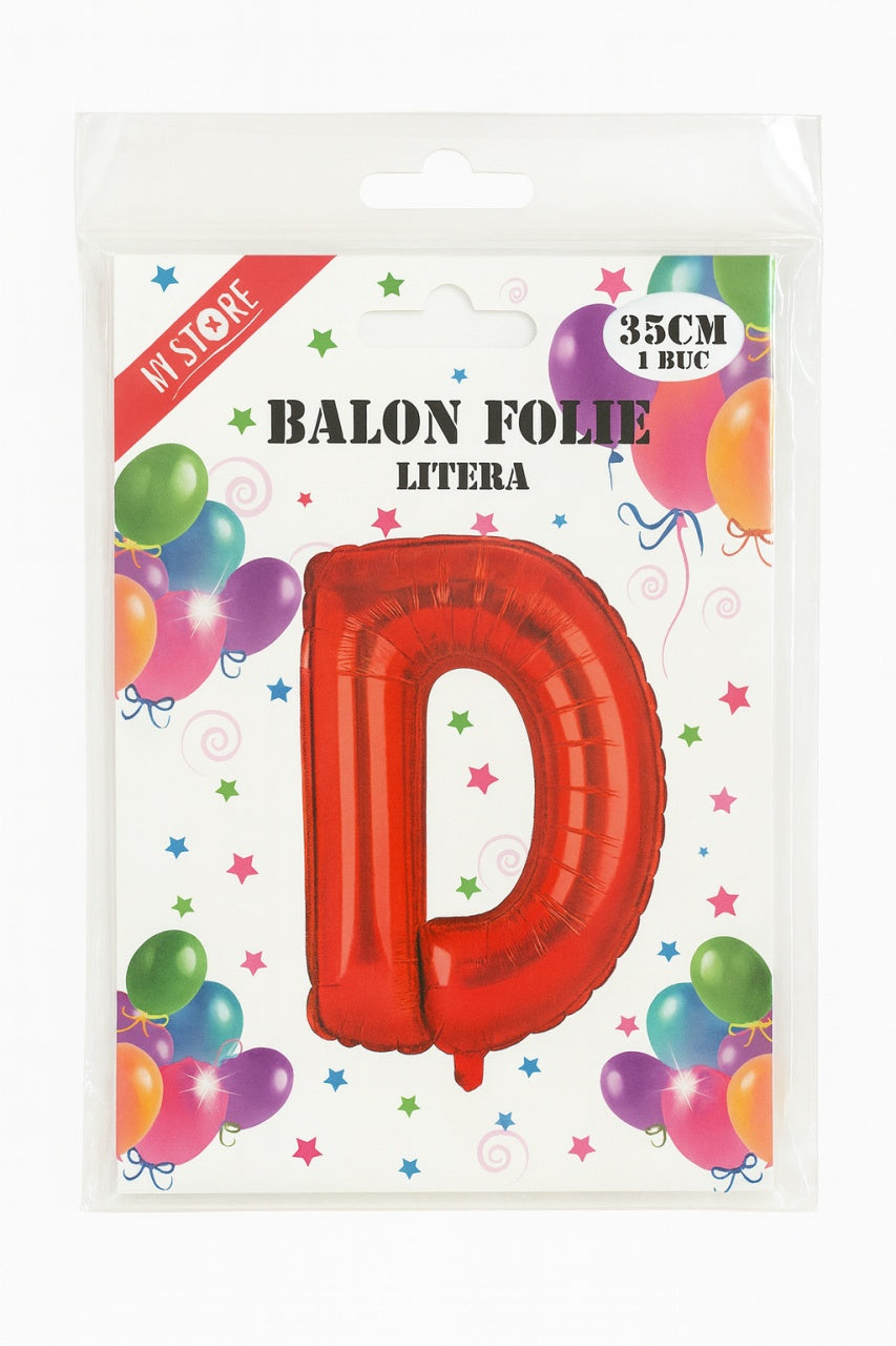 Balon folie litera D rosu 35 cm, decor aniversari si petreceri, 1 buc