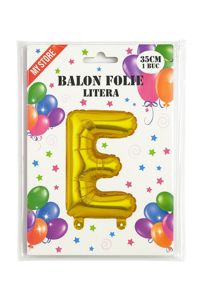 Balon folie litera E auriu 35 cm, decor aniversari si petreceri, 1 buc