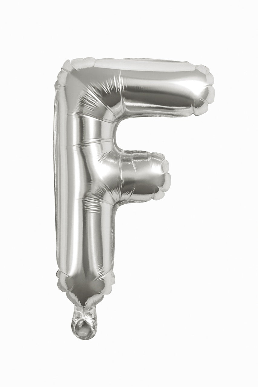 Balon folie litera F argintiu, 35 cm, decor petreceri si aniversari, 1 buc