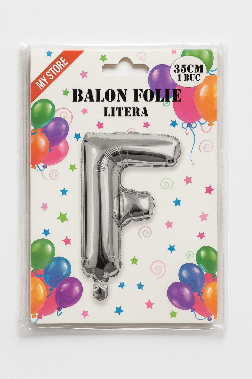 Balon folie litera F argintiu, 35 cm, decor petreceri si aniversari, 1 buc