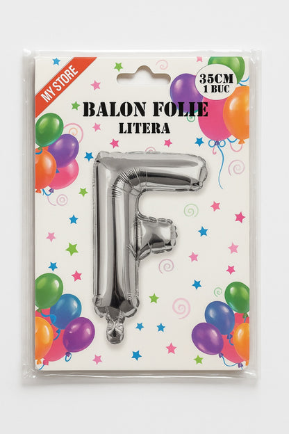 Balon folie litera F argintiu, 35 cm, decor petreceri si aniversari, 1 buc