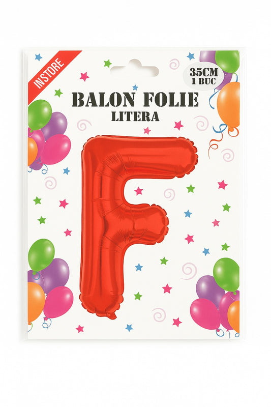 Balon folie litera F rosu, 35 cm, decor aniversar si petreceri, 1 buc
