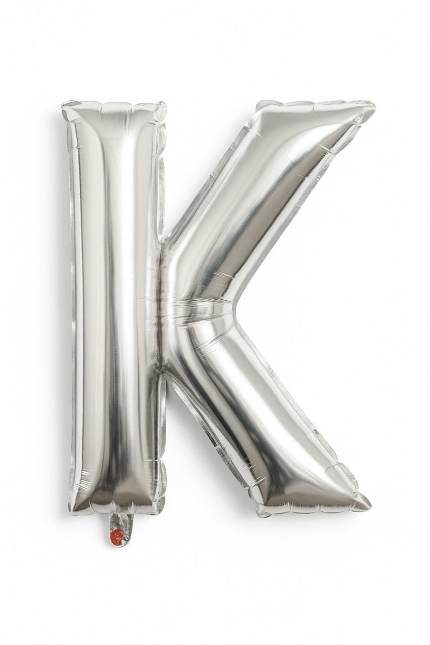 Balon folie litera K argintiu, 35 cm, decor aniversari si petreceri, 1 buc