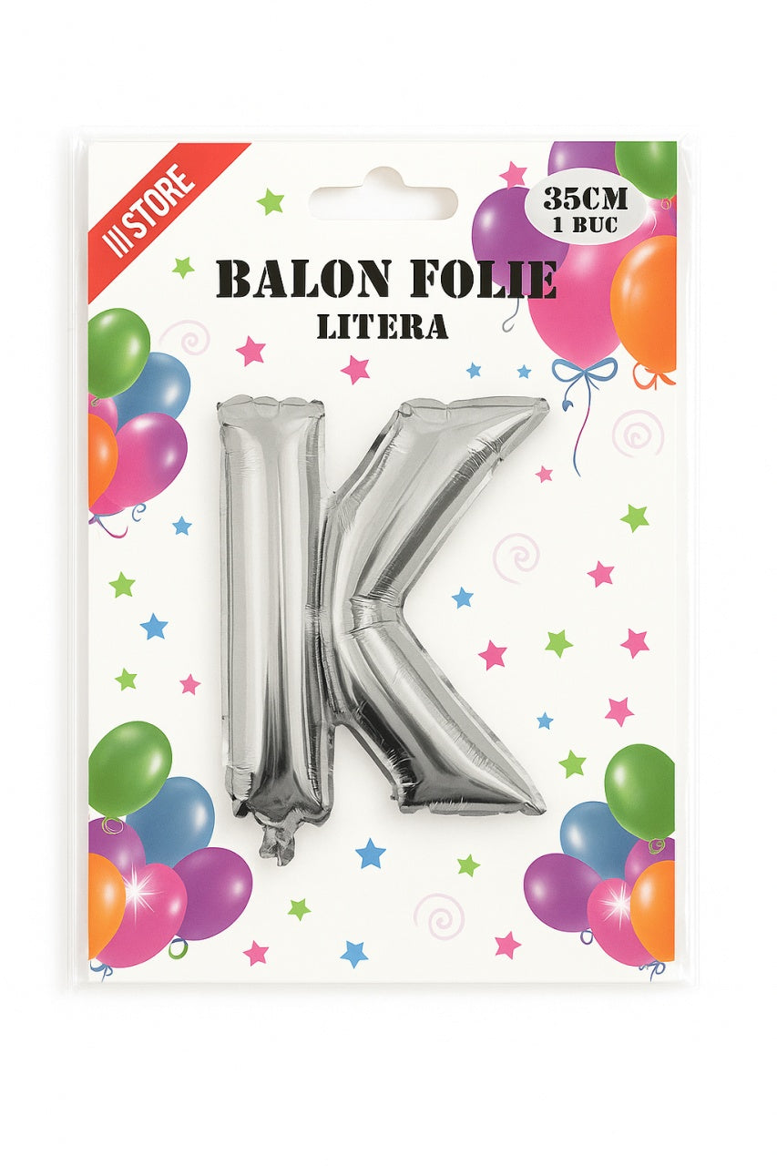 Balon folie litera K argintiu, 35 cm, decor aniversari si petreceri, 1 buc
