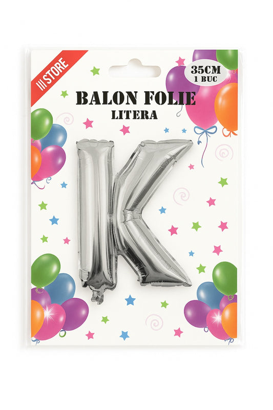 Balon folie litera K argintiu, 35 cm, decor aniversari si petreceri, 1 buc