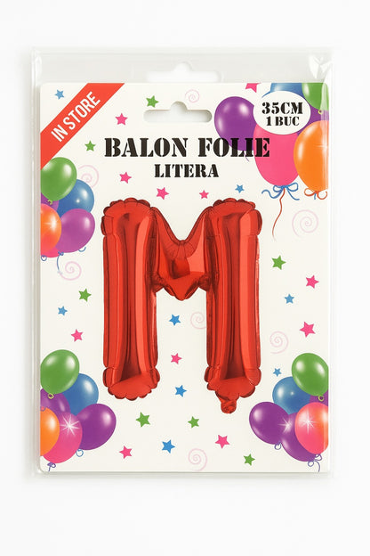Balon folie litera M rosu, 35 cm, decor petreceri si aniversari, 1 buc